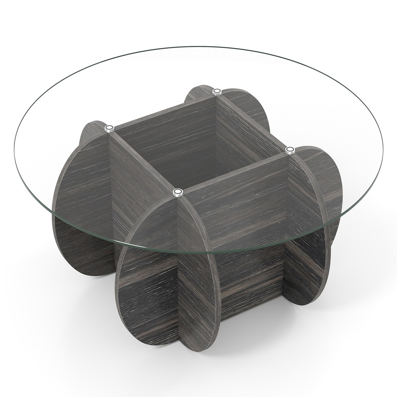 Round Coffee Table 35 Inch with Tempered Glass Top and Solid Wood Base